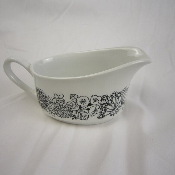 Grindley Ironstone Manitou Gravy Boat White and Black Floral - Picture 1 of 8